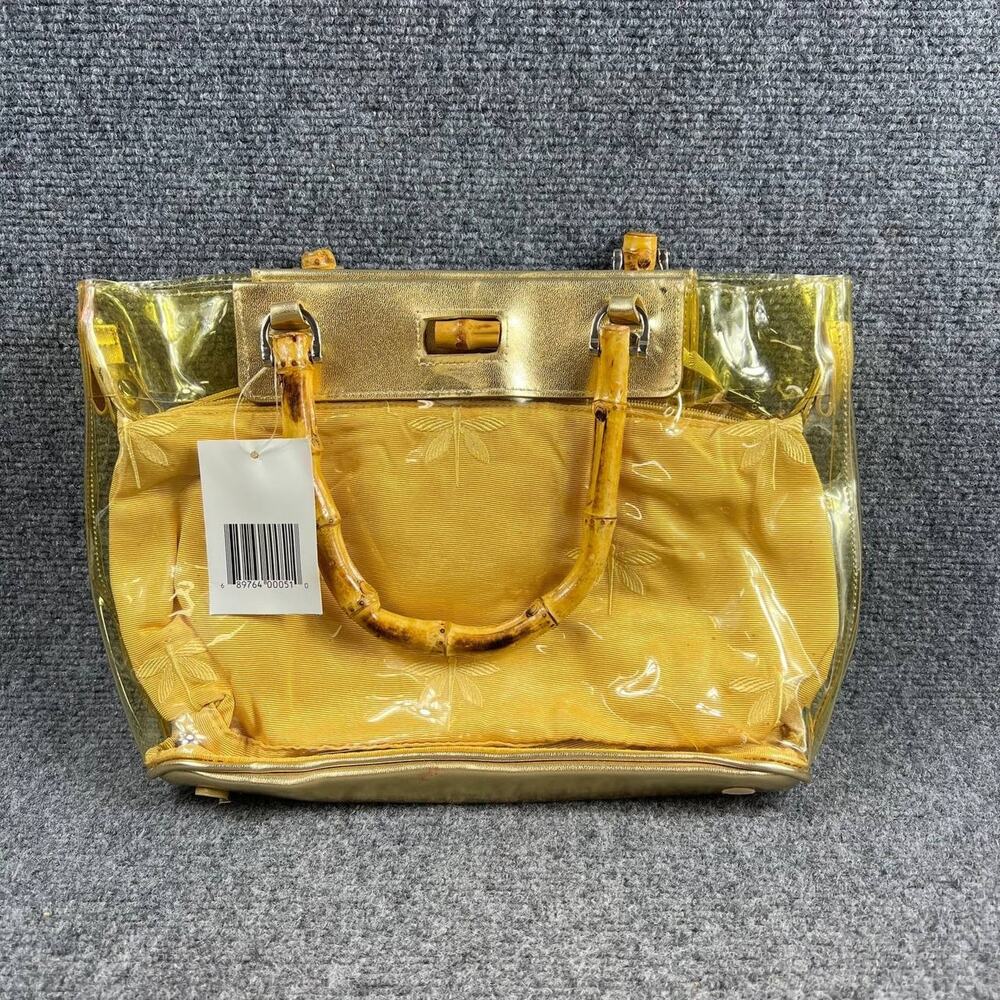 Gold Clear Tote Bag Bamboo Handles Inner Pouch New